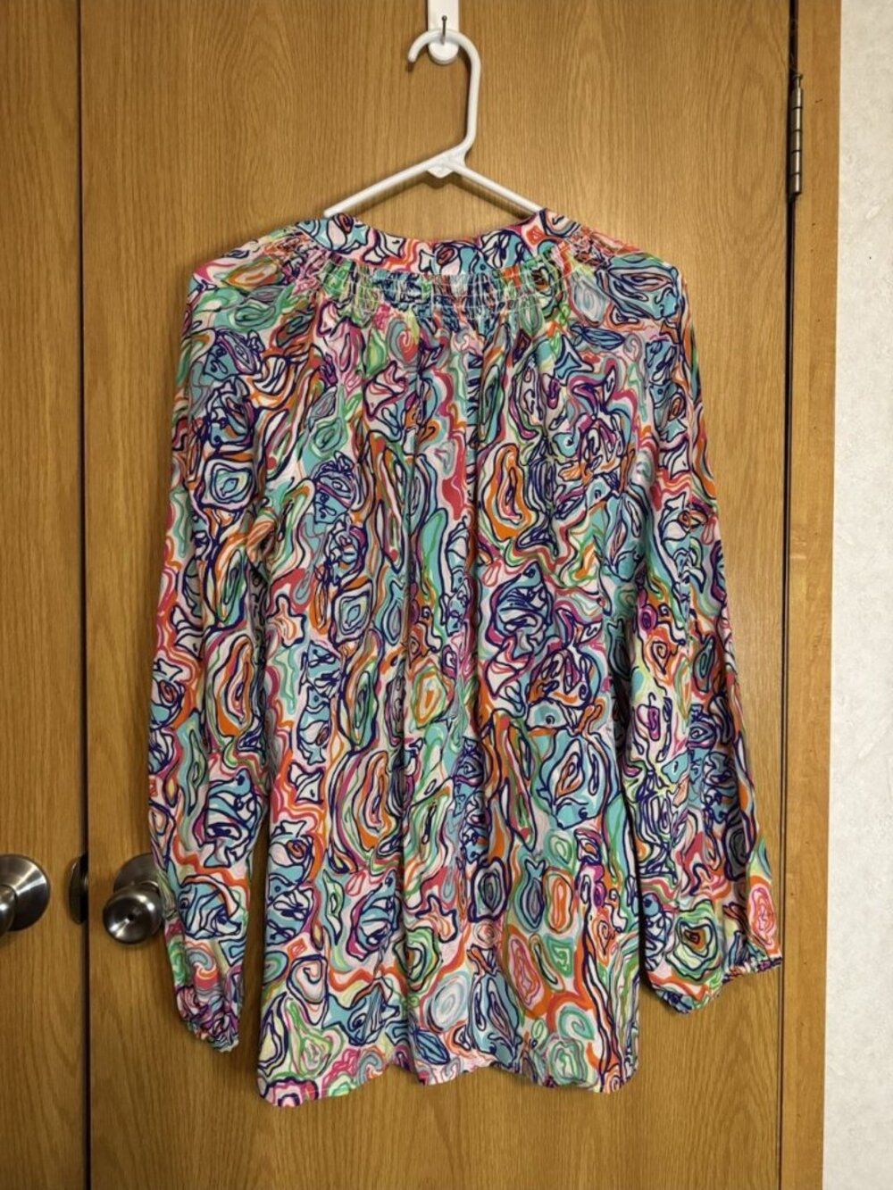 LILLY PULITZER Elsa Silk Top Tunic Blouse Colorful MEDIUM Preppy Quiet Luxury - Picture 3 of 9